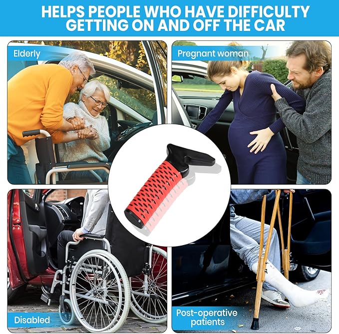 Car Door Handle for Elderly, Car Handle Assist Support, Portable Elderly Assistance Mobility Aids for Getting Out of Car, Auto Grab Cane Nylon Strap for Seniors and Handicapped, Red