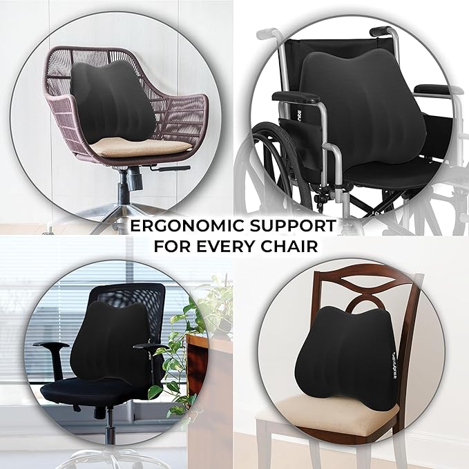 Samsonite Lumbar Support Pillow for Office Chair and Car Seat - Memory Foam Pillows Car Lumbar Support Brace, Lumbar Support Pillow for Car & Low Back Pain Relief, Black