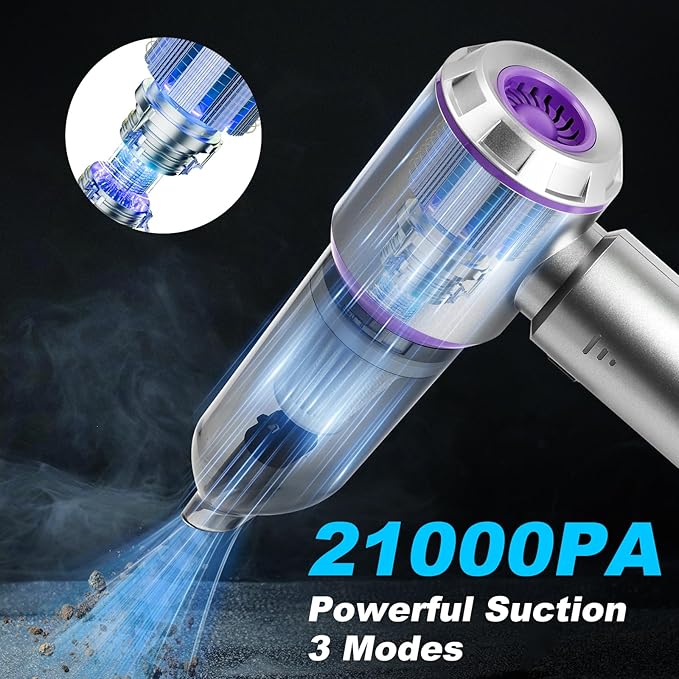Car Vacuum Portable Cordless,21000PA High Power,Mini Vacuum Cleaner,4-in-1 With Brushless Motor,Air Blower,Handheld Vacuum Cordless,3 Gear Adjustment,Car Vacuum Cleaner Suitable for Cars,Home,Outdoors
