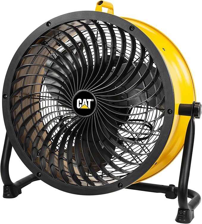CATERPILLAR 18 inch High Velocity, 3400 CFM, 4 Speed, 360 Degree Metal Heavy Duty Pivioting Drum Air Circulator Fan, Yellow. For Home, Garage, Workshop, & Commerical Use. cETL Certified.