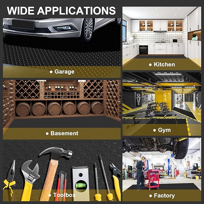 Garage Floor Mat 2.8mm Thickness PVC Garage Flooring Roll Diamond Plate Floor Mats for Garage, Workshop, Gym, Golf Cart Parking or Trailers (Black, 7.5 x 20 FT)