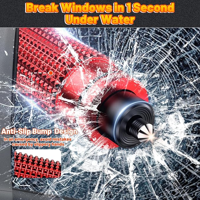 Safehammer - Upgraded Safe Hammer Glass Breaker Under Water, Car Hammer Seatbelt Cutter Window Breaker Emergency Escape Tool, Safehammer Glass Breaker for New Cars (3PCS Red & Black & Silver)