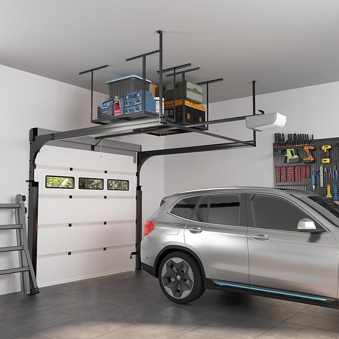FLEXIMOUNTS 2x3FT Garage Storage Rack Overhead, Adjustable Ceiling Storage Racks, Metal Garage Organization System with 155LBS Weight Capacity(Black)