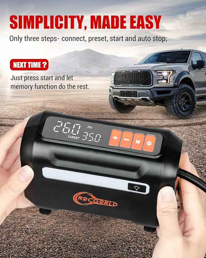 R8 Tire Inflator Portable Air Compressor, DC 12V Air Compressor for Car with Large Dual Digital Screen, 3X Faster Inflation Air Pump for Car Tires, Bike, Ball, Motor - Car Accessories