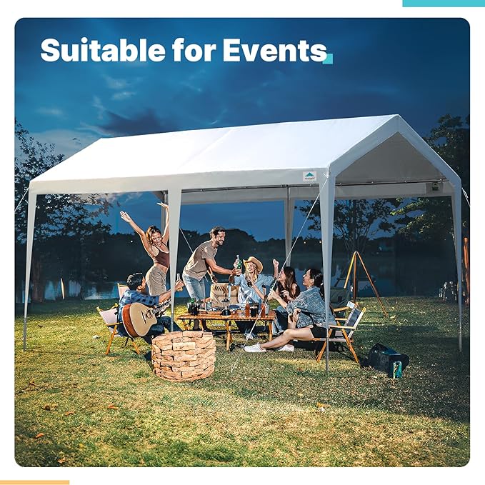 ADVANCE OUTDOOR Adjustable 10x20 ft Heavy Duty Carport Car Canopy Garage Boat Shelter Party Tent, Adjustable Height from 9.5 ft to 11 ft, White