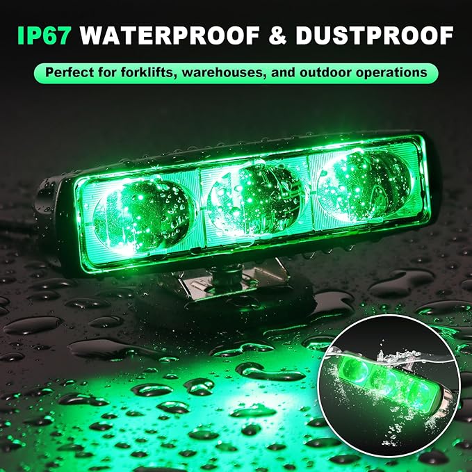 2Pcs Forklift Safety Light Green, 30W Straight Line Forklift and AGV Safety Indicator Warehouse Hazardous Area Warning Light for Warehouse and Industrial Use (DC 10-100V)