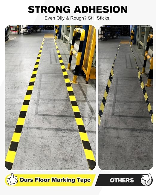 Floor Marking Tape,2 INx108 FT Strong Adhesive Caution Tape,High Durability Warning Safety Tape for Indoor/Outdoor-Warehouses,Factories,Parking Lots,Retail Locations,Black&Yellow,1 Roll