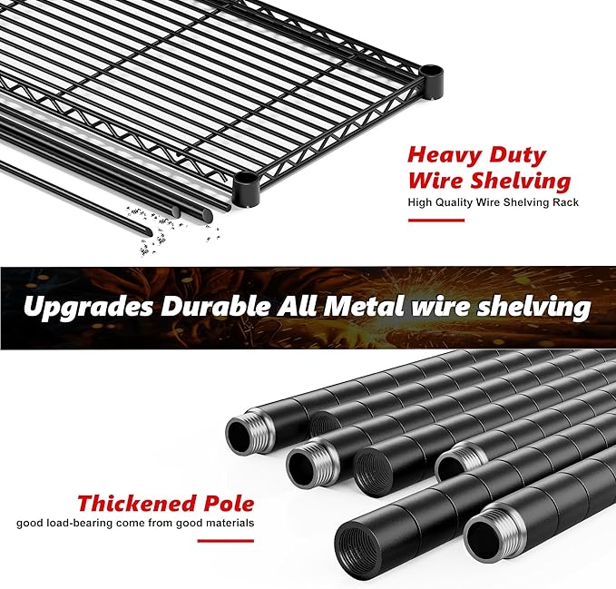 REIBII 1500LBS Storage Shelves Metal Shelving Unit 61.7''W Wire Shelving, 5 Tier Pantry Shelves Kitchen Shelves Adjustable Wire Shelf for Commercial Garage Shelving Heavy Duty, 61.7" W*72.4" H*15.8" D
