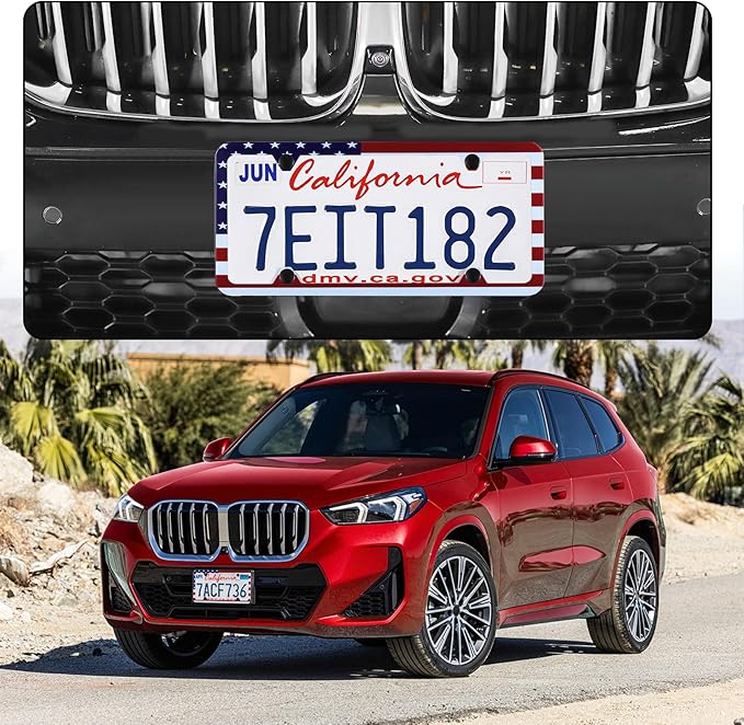 LivTee American Flag License Plate Frames, 4 Holes Stainless Steel License Plate Covers, 2PCS License Plate Holder, Automotive Exterior Accessories, Red-White-Blue