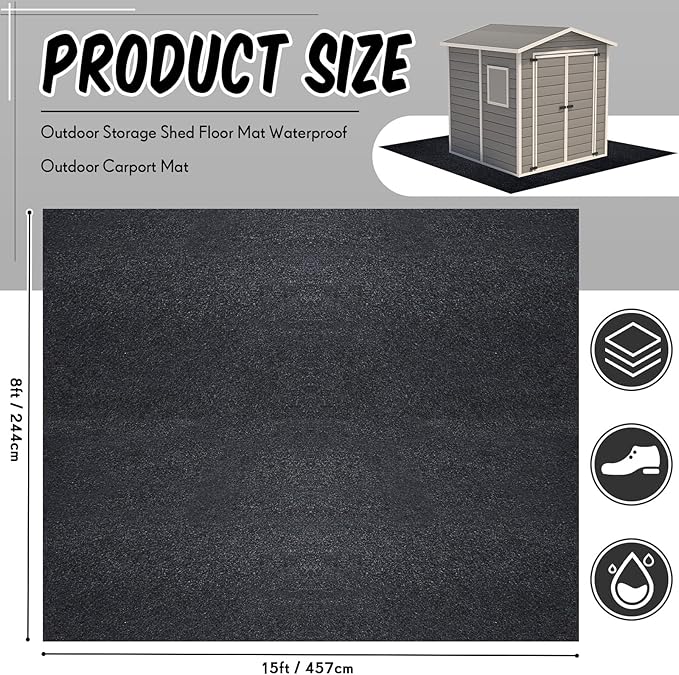 Haull Outdoor Storage Shed Floor Moat Waterproof Outdoor Carport Mat Thickened Soft Patio Furniture Pad Washable with Non Slip Backing, Storage Shed Not Included(8 x 15 ft)