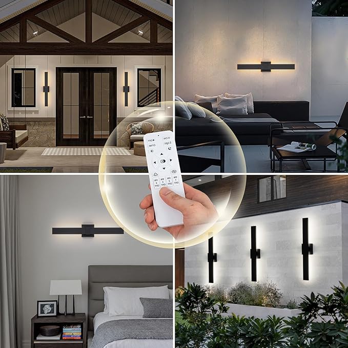 Modern Outdoor Wall Light 3CCT Dimmable LED Outdoor Sconce Lights with Remote Control(3000K 4000K 6000K), 27.2" Black Outside Light Fixtures for House Front Door Garage Porch & Patio