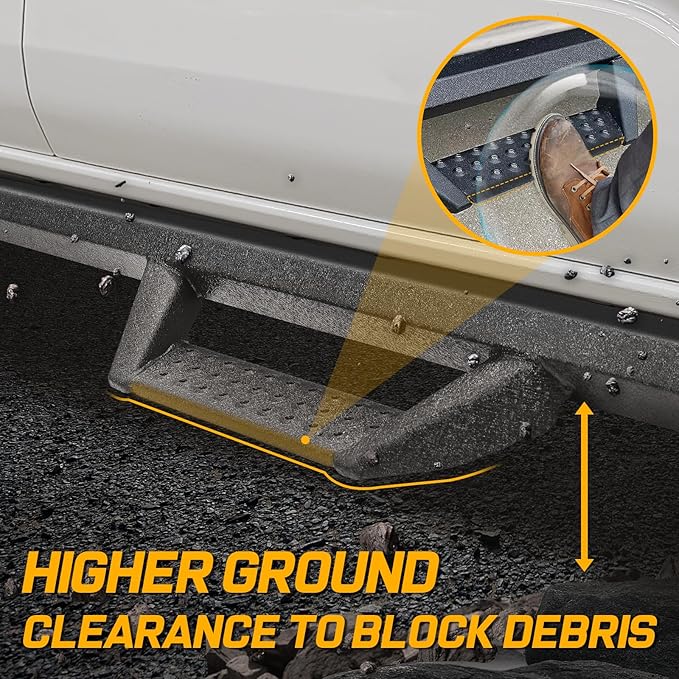 Running Boards Side Steps Compatible for Vehicle 2004-2023 Nissan Titan Crew Cab & 2016-2023 Titan XD Crew Cab. Dual-Stage Textured Black Powder Nerf Bars Step Rails. (BCKA85515-C)