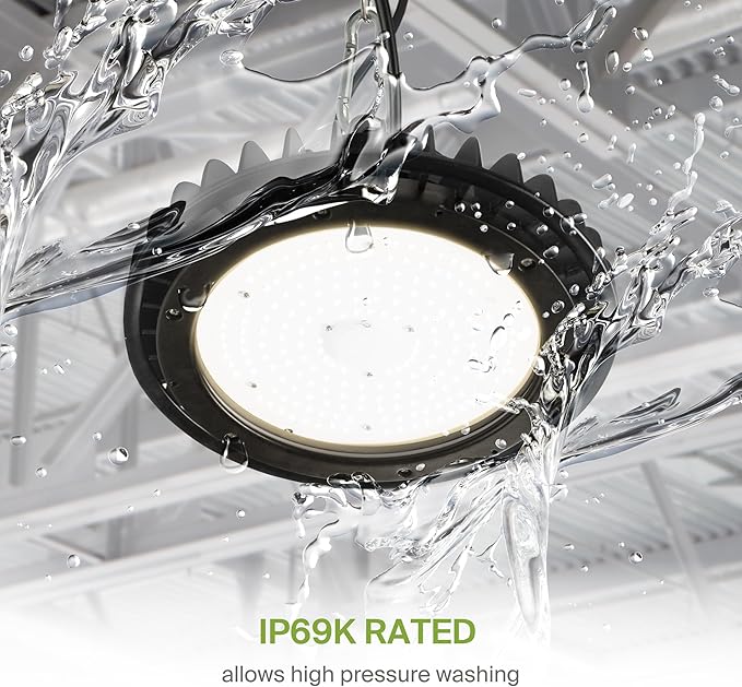 ASD LED High Bay UFO Light Fixture, Commercial Shop Lighting | Dimmable, IP69K Waterproof, DLC Premium, UL Listed | 200W 29000LM 3500K 100-277V | Warehouse, Garage, Workshop, Barn Lamp | Black, 6 Pack