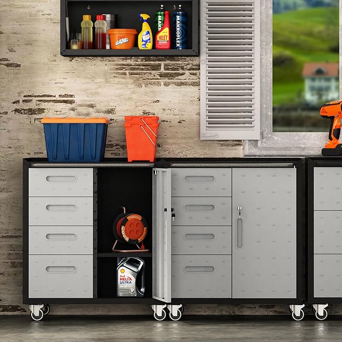 Metal Garage Storage Cabinet with Wheels,Locking Rolling Tool Cabinet with Drawers and Shelves for Home, Office, Garage & Workshop