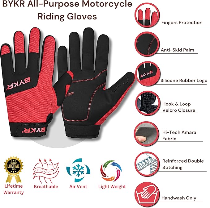 BYKR All-Weather Motorcycle Gloves for Men & Women – Protection for Dirt Bike, BMX, MX, and ATV Riding