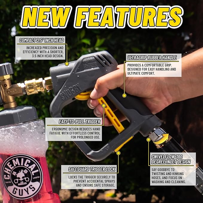 Chemical Guys EQP402 Snubby Pressure Washer Gun, Foam Cannon Attachment, For Gas & Electric Pressure Washers