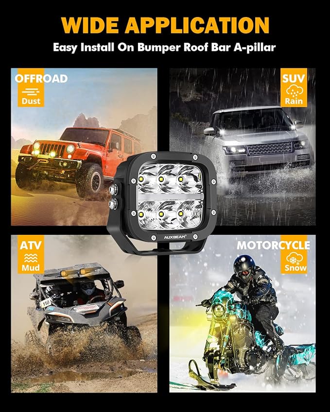 Auxbeam 5" LED Offroad Light with Amber DRL, XP-Ultra Series 132W 15600LM Super Bright Square LED Pod & Amber Pod Light Cover, Spot Flood Combo Fog Light Bar for Off-Road Vehicles, 2 Years Warranty