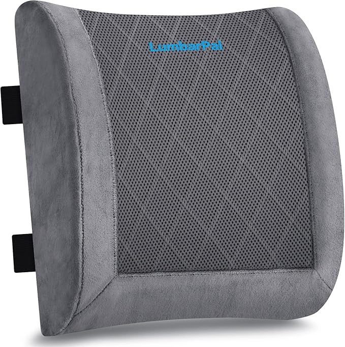 Lumbar Support Pillow for Office Chair Back Support Lumbar Pillow for Car, Gaming, Office Chair - Improve Sitting Posture & Back Pain Relief, Memory Foam, Adjustable Straps, Fluffy Grey