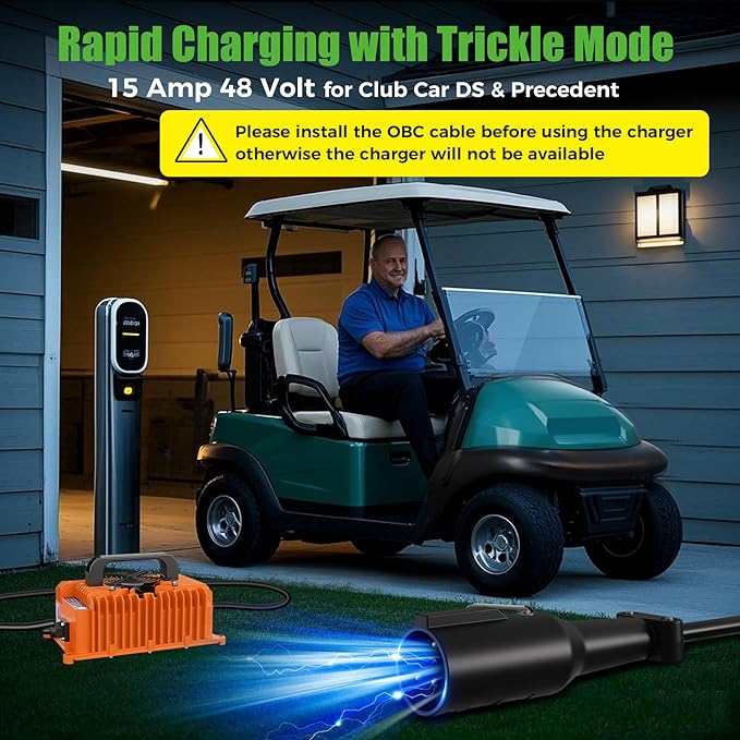 10L0L 15 Amp 48 Volt Golf Cart Charger for Club Car DS Precedent, Smart Golf Cart Battery Charger, 3 Battery Types Support, Battery Repair, Automatic Power Recharge, IP67 Waterproof
