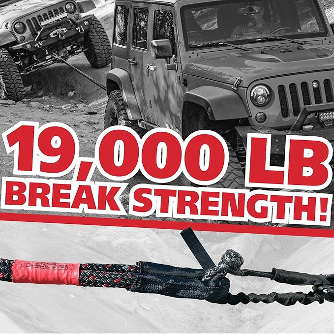 Rock Tamers Kinetic Recovery Rope Kit - Heavy Duty Tow Strap - 3/4" x 30' Kinetic Tow Rope with High-Visibility Reflective Weave - 19,000 lb Break Strength for Vehicle Recovery