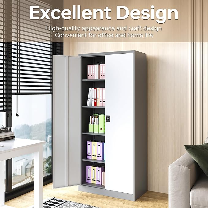 SISESOL Storage Cabinet with Doors and Shelves,71" Metal Storage Cabinet with Lock Door Adjustable Shelf, Steel Lockers for Office, Home,School,Kitchen,Garage Tool Utility Cabinet