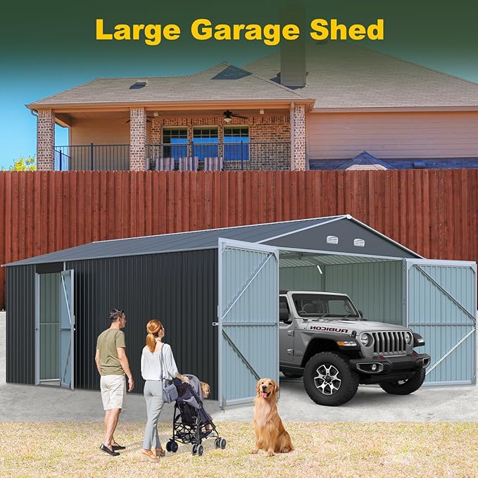 Outdoor Storage Shed 20x13 FT, Sheds & Outdoor Storage Clearance - Metal Garage Shed for Car, Truck, Bike, Garbage Can, Tool, Lawnmower - Backyard Tool House Building with 2 Doors and 4 Vents