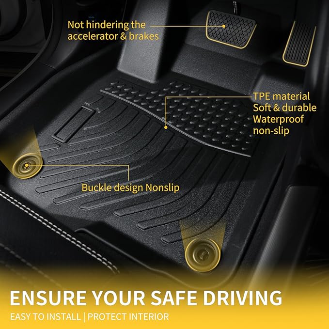 GINOWY-Floor Mats & Cargo Liner for Ford Taurus 2010-2019, TPE All Weather Taurus Car Mats, Custom Non-Slip Trunk Mat Floor Liners Taurus Accessories Black
