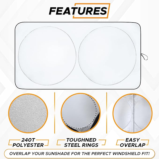 EcoNour Car Windshield Sun Shade (2 Pack), Reflector Sunshade car Window Shades, Car Reflective Sun Blocker Fits Small Sedans, Mini SUVs, & Hatchbacks, Medium (64 in x32 in)