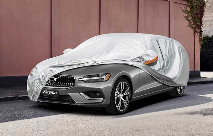 Kayme Car Covers for Automobiles Waterproof All Weather Sun Uv Rain Protection with Zipper Mirror Pocket, Suitable for Audi A4 Avant, Volvo V50 V60 V70, etc. Fit Station Wagon (178 to 190 Inch) 2XL