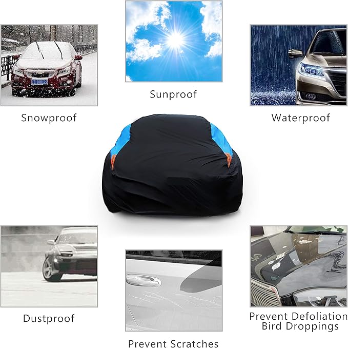 MORNYRAY Waterproof Car Cover All Weather Snowproof UV Protection Windproof Outdoor Full car Cover, Universal Fit for Sedan (Blue, A6-Fit Sedan Length(207-216 inch)