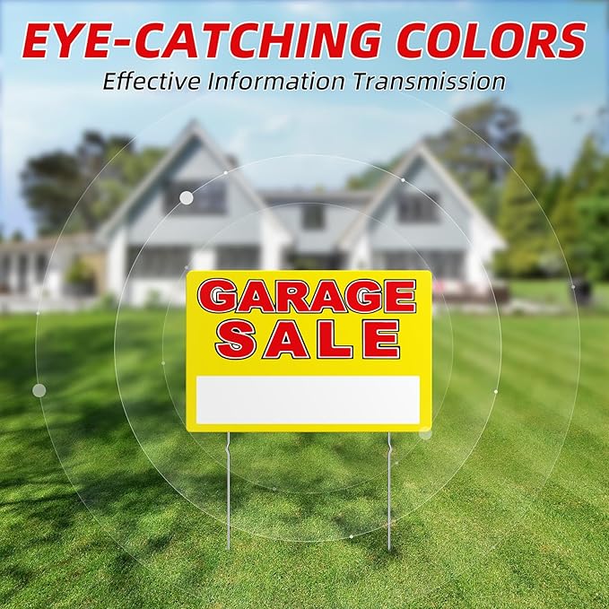 Garage Sale Sign, Large Size 24" x 16" Garage Sale Signs with Stakes, 3PCS Double-Sided Large for Sale Sign with Directional Arrow, Corrugated Plastic Weatherproof Suitable for Yard Sale