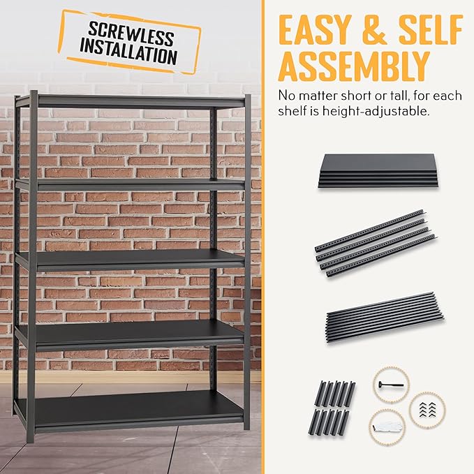 Rigma 5 Tier Garage Shelf, Heavy Duty Steel Shelving Unit, Adjustable Metal Multi-use Storage Rack, Shelves for Garage, Basement, and Industrial Warehouse Or Office (47" W X 20" D X 72" H 5-Tier)