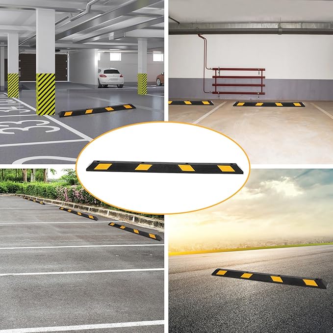 2 Pack Heavy Duty Rubber Parking Curb (72.8" Extra Wide) - 55000 Lb Capacity with 8 Reflective Strips, UV/Oil Resistant for Driveways & Commercial Lots