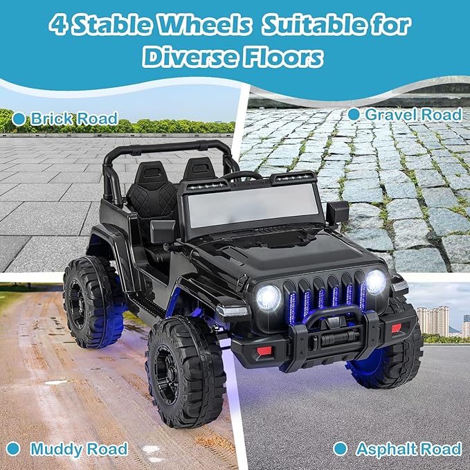 INFANS Kids Ride on Car Truck with 2.4G Remote Control, 12V Battery Powered Electric Cars for Kids w/3 Speeds, Battery Display, LED Lights, Safety Belt, Music & Horn, Bluetooth/FM/USB (Jet Black)