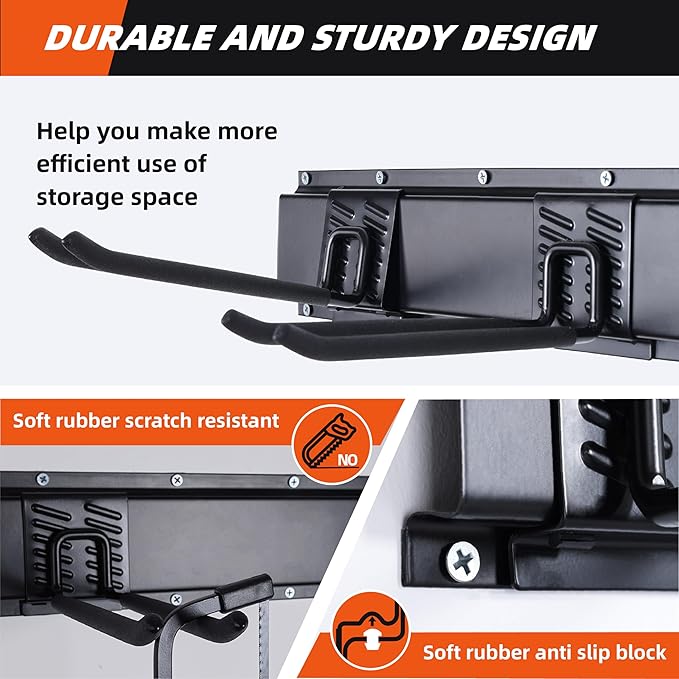 Garage Tool Organizer Wall Mount 48", Garage Wall Organizer 400 lbs, Heavy Duty Garages Organizers and Storage with Adjustable Hooks, Garden Tool Storage Rack for Shovels, Hoses, Ladders