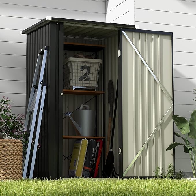 Patiowell 3 x 3 FT Outdoor Storage Shed,Small Garden Tool Storage Shed with Sloping Roof and Single Lockable Door, Outdoor Shed for Backyard Garden Patio Lawn, Black
