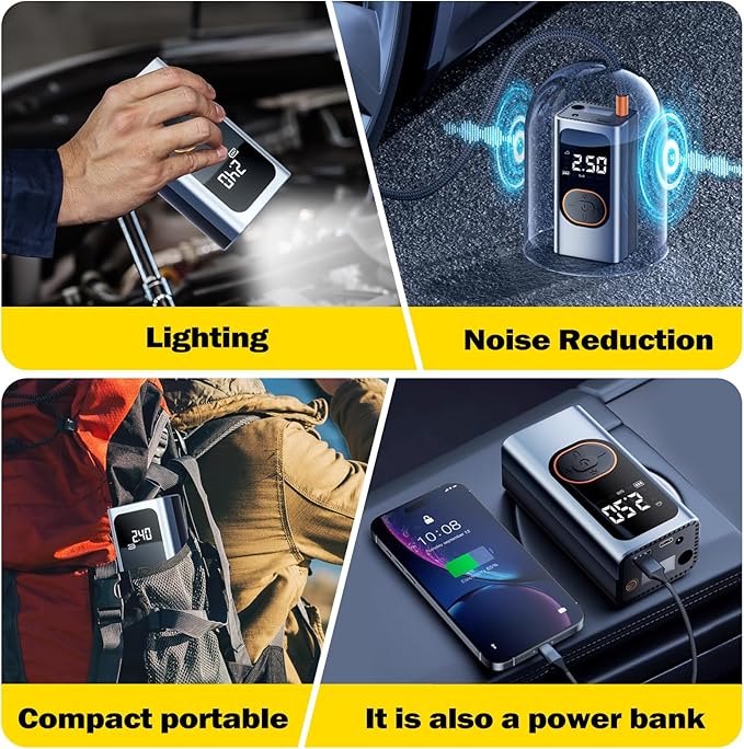 X9 Pro Portable Tire Inflator 1Min2X Faster 150PSI Air Compressor,25000mAh Portable Air Pump for Car Tires,Inflation Air Compressor with Digital Pressure for Car,Electric Bikes,Motorcycle,Ball