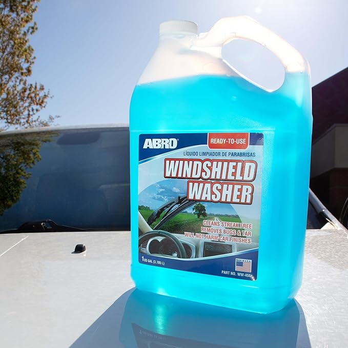 ABRO Windshield Washer Fluid Ready to Use Formula - 1 Gallon, Pre-Mixed, Streak-Free Cleanliness, 2-In-1 Removes Bugs & Tar