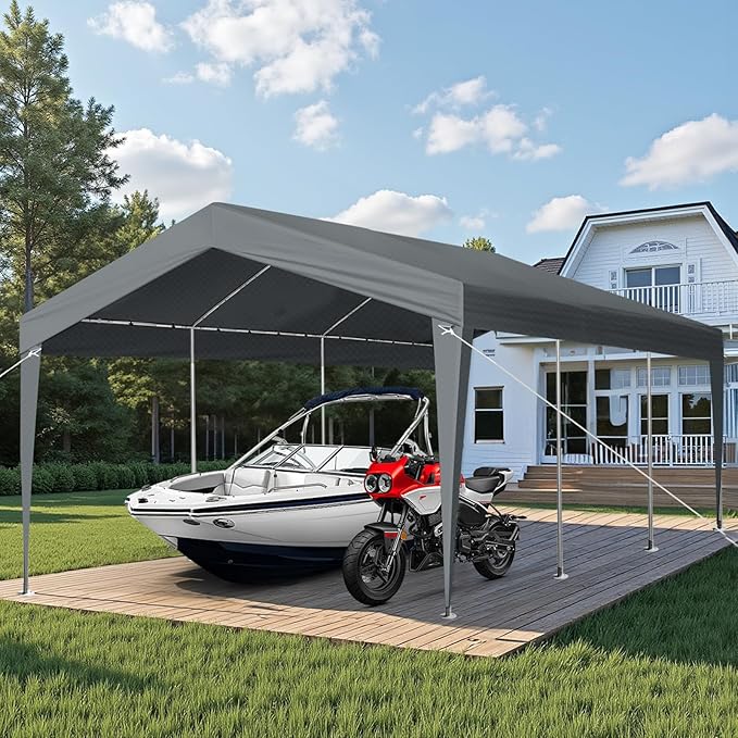 VINGLI 12x20 Carport Canopy Portable Garage, Car Canopy Heavy Duty Car Tent for SUV, Boats, RVs, Trucks Party Tent Boat Shelter(Without Sidewalls)