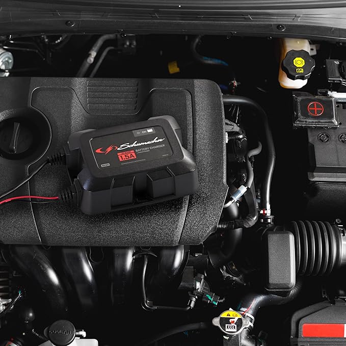 Schumacher Electric On-Board Battery Charger and Maintainer, 3-in-1, SC1587, 1.5 Amps, 6 Volt, 12 Volt, Fully Automatic, Mounts Under Hood, for Car, Truck, and Large Vehicle Batteries