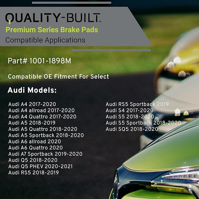 Premium Semi-Metallic Rear Brake Pads (1001-1898M) Compatible with 2017-2021 Audi (A4/A4 allroad/A4 Quattro/A5/A5 Quattro/A5 Sportback/A6 allroad/A6 Quattro/A7 Sportback/Q5 & More)