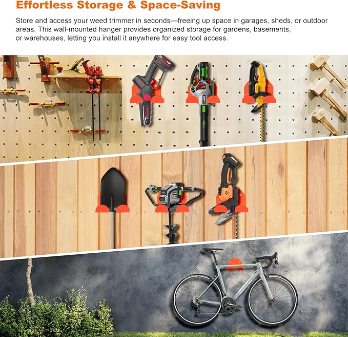 Weedeater Hanger,Trimmer Rack Heavy Duty Wall Mount for Weed Eater, Grass Trimmer, Hedge Trimmer – Garage Storage Organizer, Space-Saving Tool Holder