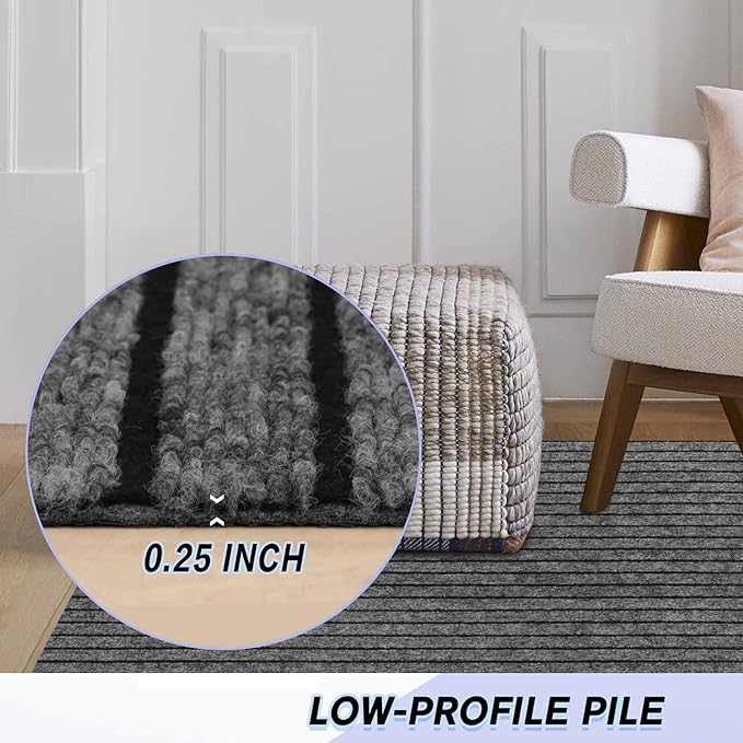 Custom Size Backed Non-Slip Area Rugs Runner, Easy Clean, Waterproof Runner Rugs for Hallway Entryway, Kitchen, Laundry, 4FT x 12FT, Gray Stripe