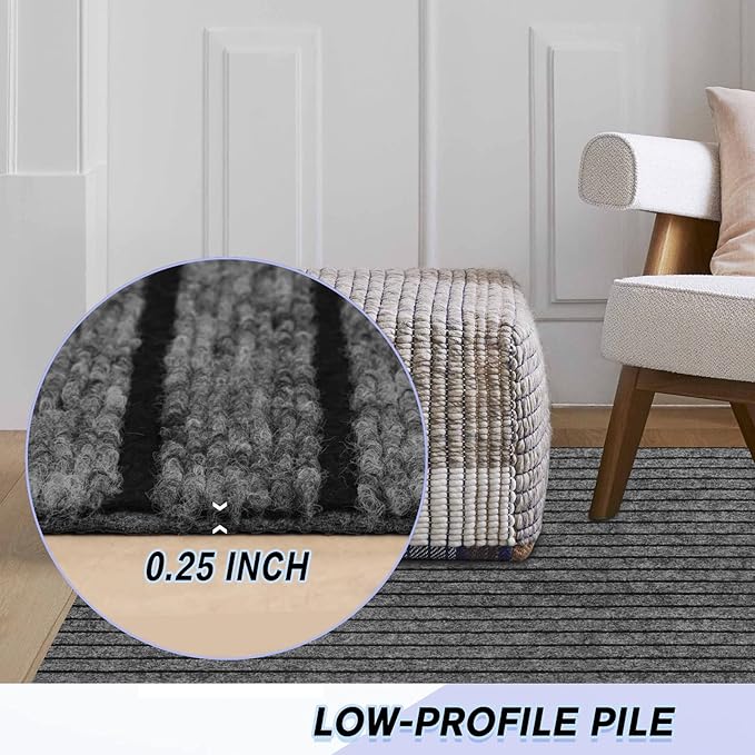 Custom Size Backed Non-Slip Area Rugs Runner, Easy Clean, Waterproof Runner Rugs for Hallway Entryway, Kitchen, Laundry, 2FT x 41FT, Gray Stripe