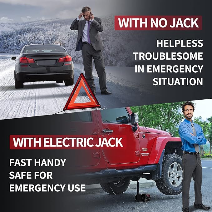 E-HEELP Electric Car Jack 5Ton 12V Kit Hydraulic (Lifting Range: 6.1~17.7 inch) with Inflator Electric Jack for Car SUV Sedan MPV Change Tires Garage Repair Emergency Kit