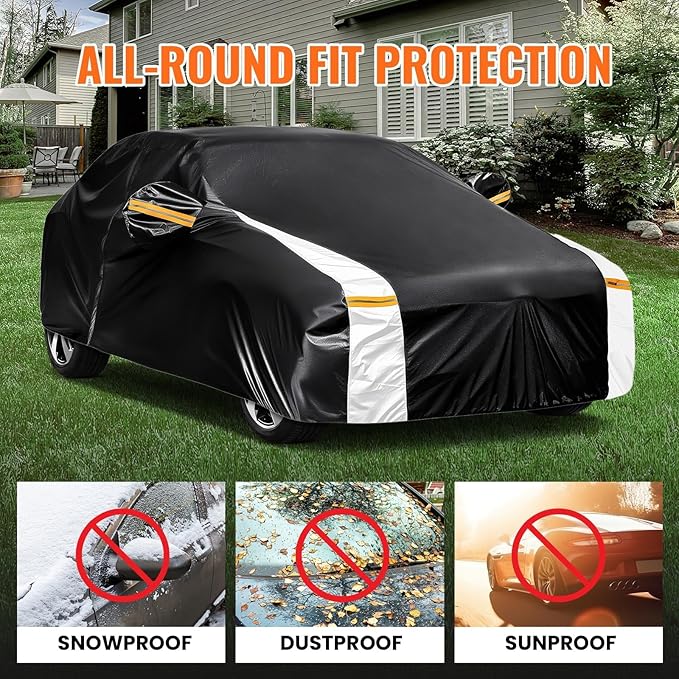 12-Layer Custom Fit Car Cover for Tesla Model X (2015-2025), Upgraded Waterproof All-Weather Full Exterior Cover with Door Zipper, for Snow Rain Dust and Sun UV Protection-Black.