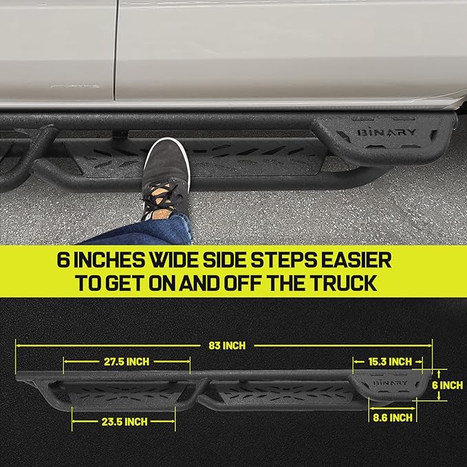BINARY STAR Running Boards Compatible with Vehicle 2022-2025 Toyota Tundra CrewMax Cab. 6 Inch Tundra Step Bars Carbon Steel Nerf Bars, Bed Access Side Steps Step Rails.