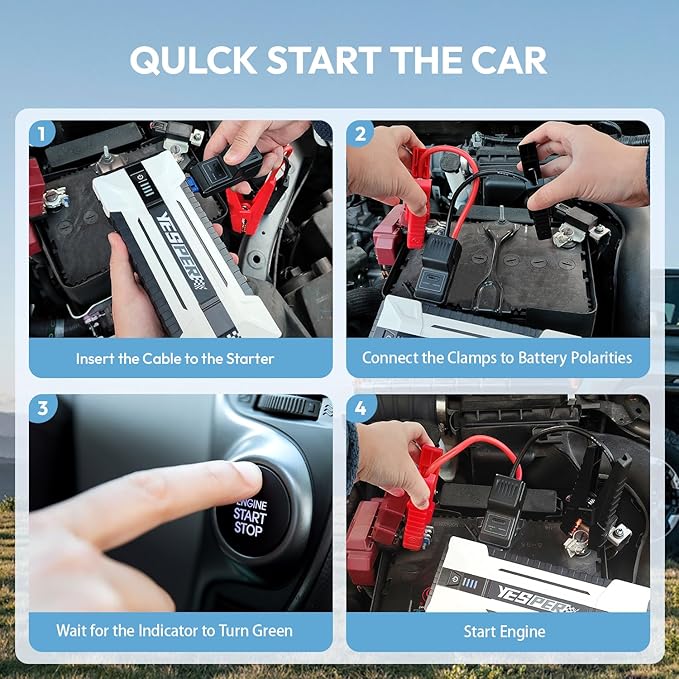 YESPER 4120A Jump Starter, 12V Car Battery Jumper Starter Portable (All Gas, up to 10.0L Diesel Engine), 26800mAh Battery Start Booster Pack, Jump Box with Carry Case, Jumper Cables, LED Light
