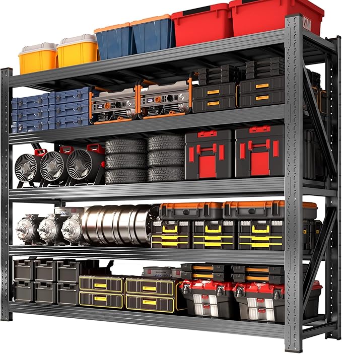Metal Garage Shelving Unit, Heavy Duty 5-Tier Adjustable Wire Storage Rack, 8000 LBS Loads Industrial Utility Shelves for Garages, Warehouses, Kitchen, Black, 71" W x 24" D x 71" H