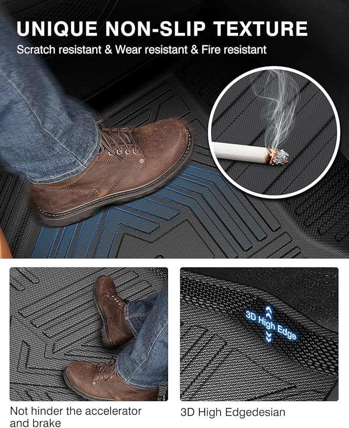 Powerty Floor Mats & Cargo Liner for 2021-2024 2025 Chevy Chevrolet Suburban/GMC Yukon XL 8 Seats Accessories Floor Mats 2 Row Liner Set All Weather TPE 3D Floor Liners&Rear Cargo Mat